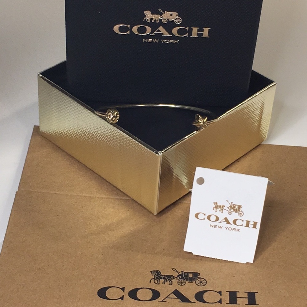 COACH• GOLD Cuff Bracelet Diamond Coach Pendent